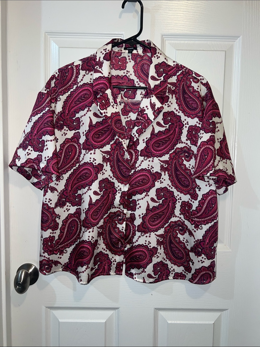Express womens White Shirt with Pink Paisley Print